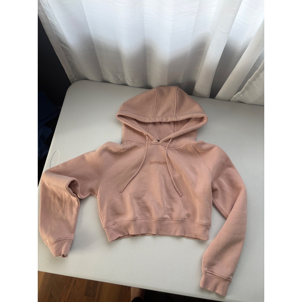 Alphalete Womens Small Dusty Rose Pink Cropped Fleece Hoodie‎ Raglan Pullover
